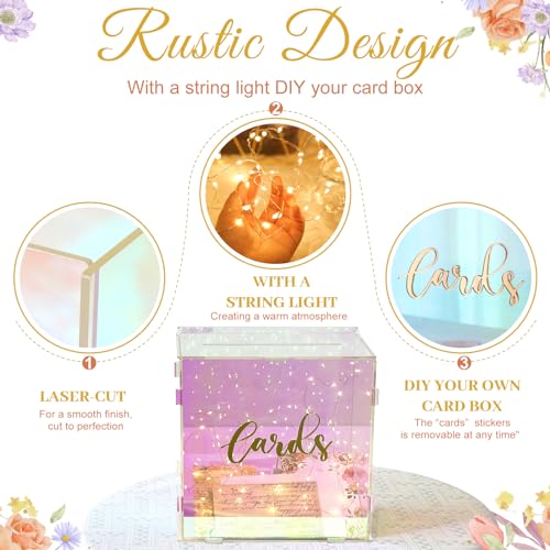 Image of OurWarm Iridescent Acrylic Wedding Card Box with String Light, DIY Gift Card Box for Wedding Reception, Wedding Envelope Money Card Boxes Holder for Party Graduation Baby Shower Birthday Decorations