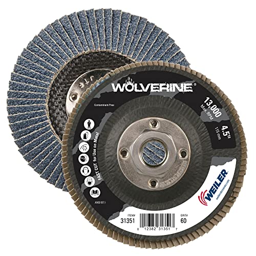 Image of Weiler 31351 Wolverine 4-1 /2 inch x 5 /8 inch-11 UNC NUT Abrasive Flap Disc, 60 Grit Zirconia Alumina, Bevel Type 29, Phenolic Backing, Standard Density (Pack of 10)