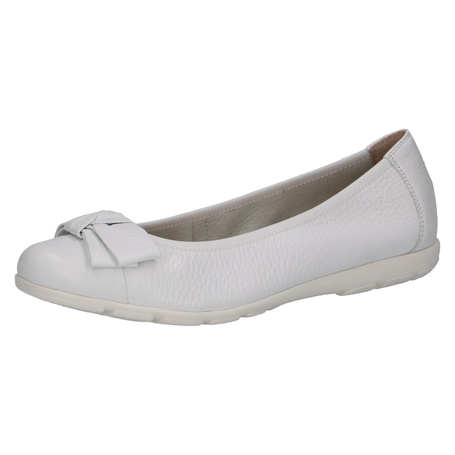 CAPRICE Women Ballet Flats Leather Bow, White (White Deer), 6.5 UK