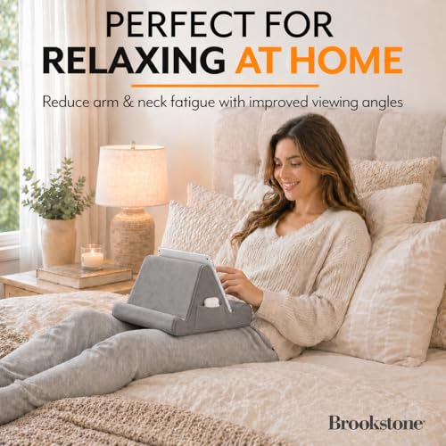 Image of Brookstone Tablet Lap Cushion - Tablet /Phone /Ebook Holder for Bed, Flights, and Travel, Memory Foam Lap Desk for Reading and Hands Free Viewing, Compatible iPad and Kindle Accessories, Grey
