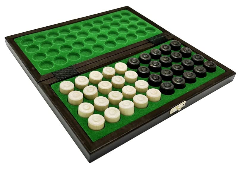 Jeu de Dames – Checkers 100 Champs – Échiquier Pliable | 28 x 28 cm | en Bois & 40 Jeu de Dames | 2 cm | – Checkers Set