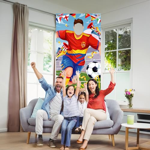 DPKOW España 2026 Copa Mundial Fútbol Pancarta Photocall Accesorios, Divertido Fútbol Jugador Cara Juego para Copa Mundial España Nacional Fan Artículos Decoración, 185 * 90 cm
