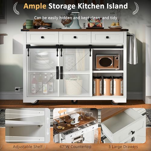 537-Farmhouse-Kitchen-Island-with-Power-Outlet-and-Sliding-Barn-Doors-Rustic-Kitchen-Storage-Islands-with-Drop-Leaf-Rolling-Kitchen-Cart-with-Drawers-and-Spice-Rack-for-Dining-Room 537 Farmhouse Kitchen Island with Power Outlet and Sliding Barn Doors Rustic Kitchen Storage Islands with Drop Leaf Rolling Kitchen Cart with Drawers and Spice Rack for Dining Room