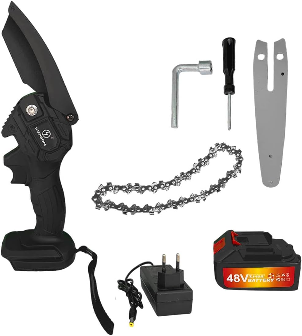 All components included in the Kapbom Mini Electric Portable Chainsaw package.