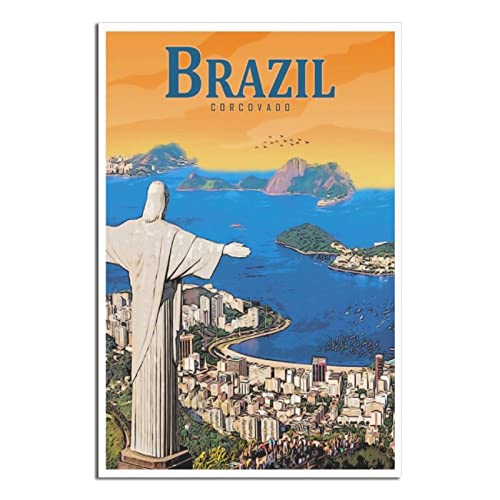 Brésil Corcovado Affiche de voyage vintage Statue décorative Poster moderne sur toile pour chambre à coucher