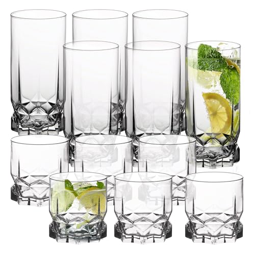 KADAX Verres à Boire pour Toutes les Occasions, Verres Transparents pour Jus, Cocktails, Eau et Soda (325 ml, Lot de 12 : 6 x Haut + 6 x Bas)