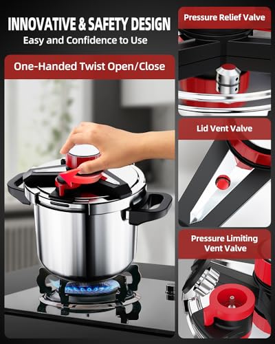 Image of 18 /8 Stainless Steel Pressure Cooker 32 QT: [Explosion-Proof] [One-Hand Locking] Stainless Steel Pressure Canner for Canning, Induction Compatible, Steamer Rack Included, Olla de Presion