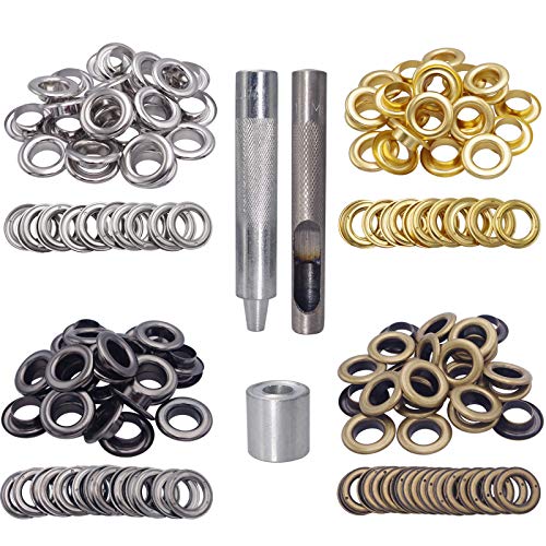 Wolfride 80064GJ0026 Brass Grommet Kit 10Mm 3/8 Inch Inside Diameter Canvas Grommet Kit Fabric Grommet Kit Tarp Eyelet Kit 100 Sets cover