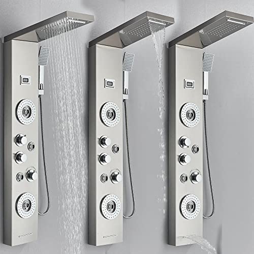Columna de Ducha Torre Resistente al Agua con Chorro Lluvia y Cascada, 5 Funciones de Masaje, Boquilla de Acero Inoxidable miniatura 4