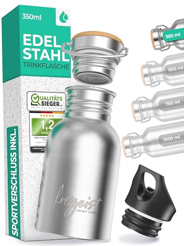 freigeist Trinkflasche Edelstahl einwandig mit Gratis Sportverschluss - Trinkflasche 1l | 750 | 500...