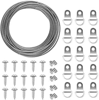 TUPARKA 2mm x 10m Stainless Steel Picture Hanging Wire Picture Cord for Mirror Picture Hanging Fixings with 10 Crimp Tube 15 D-Ring Picture Frame Hanging Hooks and Screws (Up to 30 KG)