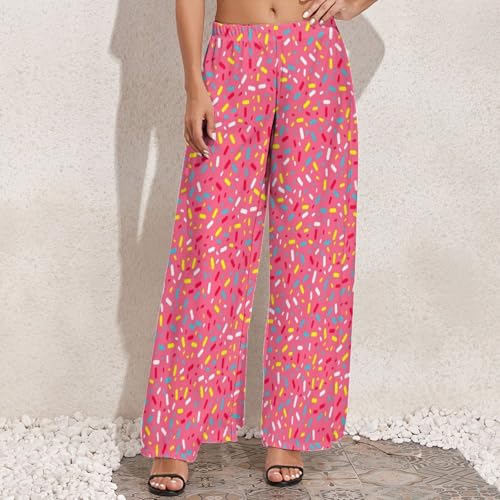 Palazzo Pants for Women, Comfy Womens Wide Leg Baggy Pants, Colorful Sprinkles Donuts Casual Lounge Pants3
