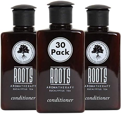 ROOTS AROMATHERAPY 1.5floz/45mL Conditioner Travel Size Hotel Bulk Pack (Eucalyptus Tea fragrance) Toiletries for Bathroom, Guests, Hotels, Motels, and Lodging (30 pack)