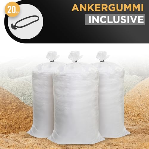 BIBODU Hochwasser Sandsäcke (20 EINHEITEN) | 40 x 60cm - Hochbelastbar (20kg) & Wiederverwendbar | Gewebesack aus Polypropylen | Sandsack Perfekt für Sand, Dreck, Garten, Bau und Laub