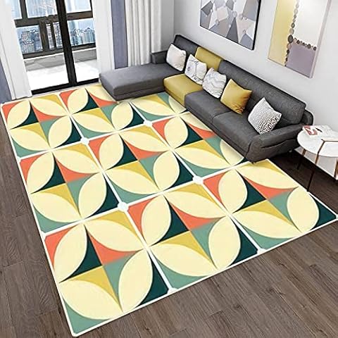 MJKIODPEV Area Rugs 60's & 70's Retro Seamless Pattern Vintage Style mid Century Modern Non-Slip Stain Resistant Carpet Abstract Mat Indoor/Outdoor Pad Home Decor, Multicolor, 63Wx94L'' Cover