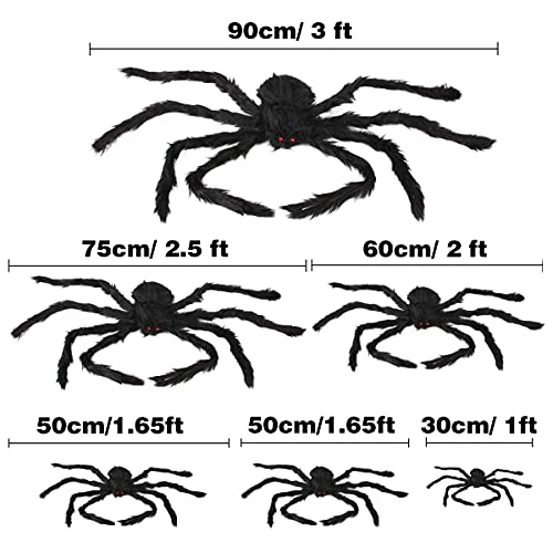 Halloween Spider Decorations, 6 Pack Giant Spider Outdoor Decorations for Halloween, Scary Hairy Realistic Creepy Large Spider Decorations Sets for Indoor, Home, Party, Yard (Black)3