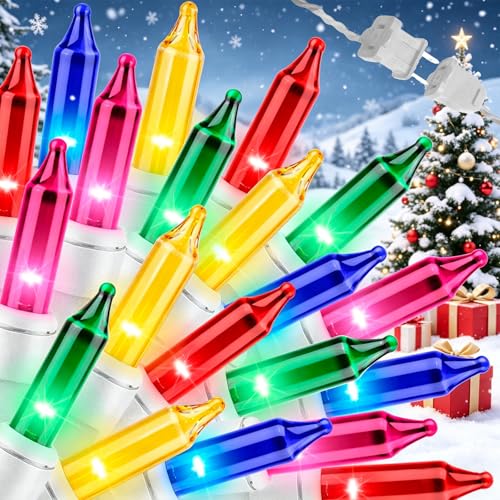 LAMPHOME Multicolor Christmas String Lights, 100 Count Incandescent Mini Bulbs, 19.6FT Waterproof Connectable Lights for Indoor Outdoor Holiday Decor