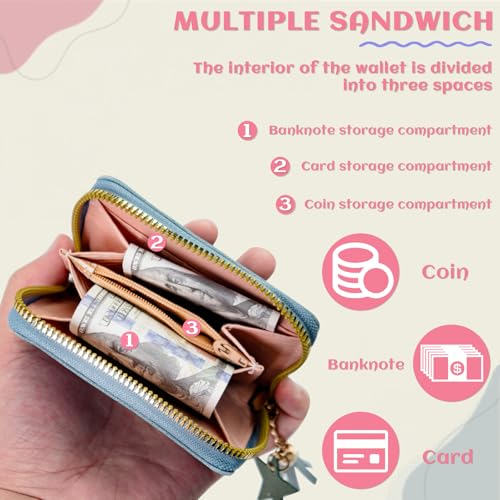 3 Pcs PU Leather Women Small Wallet with Zipper, Cute Slim Coin Purse with Star Pendant, Solid Color Wallet with Card Slots (Multicolor)4