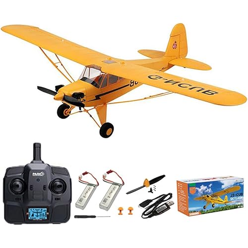 RC Plane Upgrade 5 Channels 3D/6G J3-CUB RC Airplane for Adults 1406 Brushless Motor Outdoor Stunt RC Glider with Spare Propeller and 2 Batteries (Yellow)