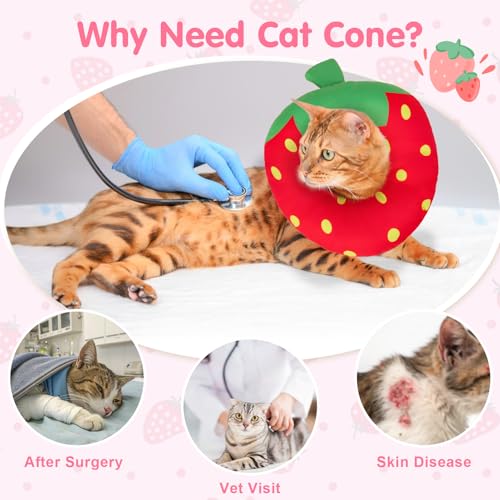 Image of BEAUTYZOO Cat Cone Collars Soft, Cat Recovery E Collars After Surgery to Stop Licking, Adjustable Elizabeth Circle Collar Cute Pet Donut Pillow for Cats Kitten Small Dogs,Strawberry S