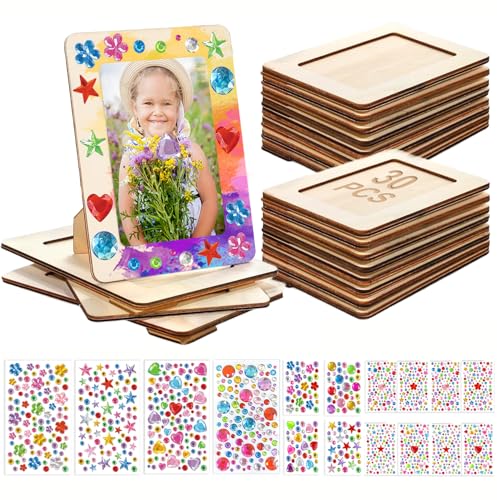 Adboros 30 Pcs Picture Frame Painting Craft Kit, 7.5'x5.5' Wooden DIY Photo Frame with 16 Sheets...