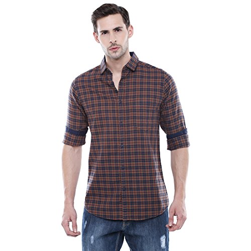 Image of Dennis Lingo Men's Cotton Slim Fit Checkered Casual Shirt