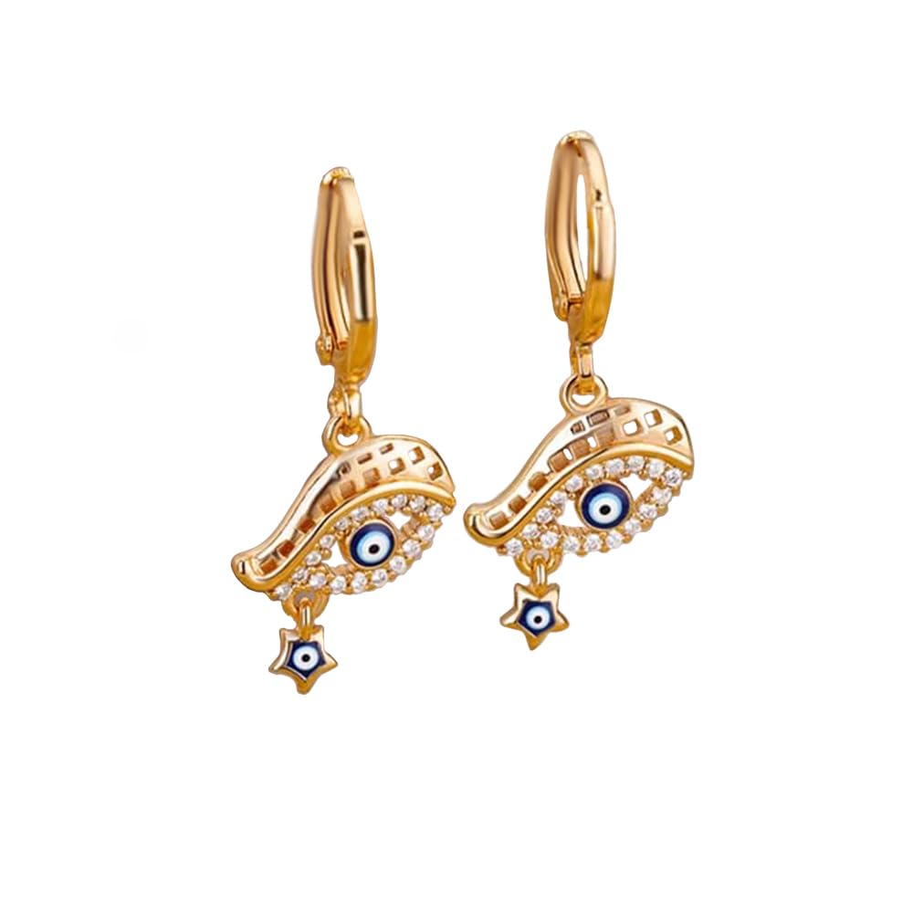 Pendientes de Ojo Malvado Afortunado para Mujeres Color Oro Azul Turco Ojos afortunados Pendientes de caída