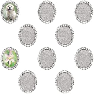 PandaHall 10pcs Antique Silver Oval Tray Vintage Alloy Brooch Cabochon Bezel Settings with Iron Pin Back Bar Findings