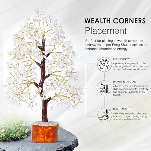 Image of Crocon Clear Quartz Crystal Tree of Life, 10-12 inch Birthday Gifts for Women | House Decor for Healing Crystals, Spiritual Gift Room Decor gemstone House Warming Gifts New Home, Birthday Gift for Mom