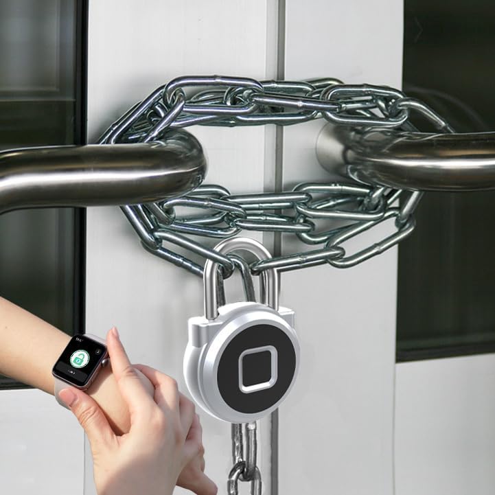 Miniatura 2 de eLinkSmart Candado de gimnasio con registro de desbloqueo autorizado remoto de huellas dactilares, bloqueo inteligente de seguridad impermeable sin