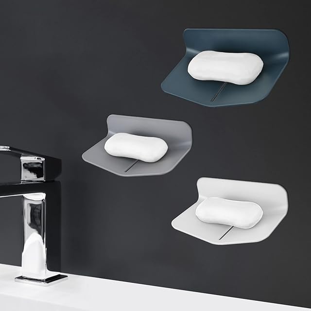 3Pcs No-Drilling Self-Draining Shower Soap Holder, Wall Mounted V-Shaped Soap Dish Soap Saver for Bathroom & Kitchen - Keep the Soap Dry and Easy to Clean