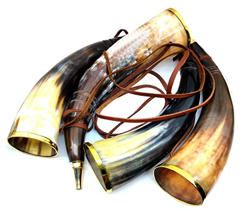 5Moonsun5 Viking Blowing Ox-Horn Battle Trumpet Whistle Medieval Bull Buffalo Sounding Horn With Brass Ring Viking Norse Cattle Ancient Horn Bugle Bugle Blowing Horn Hunting Tool Resonating Sound #TOP2