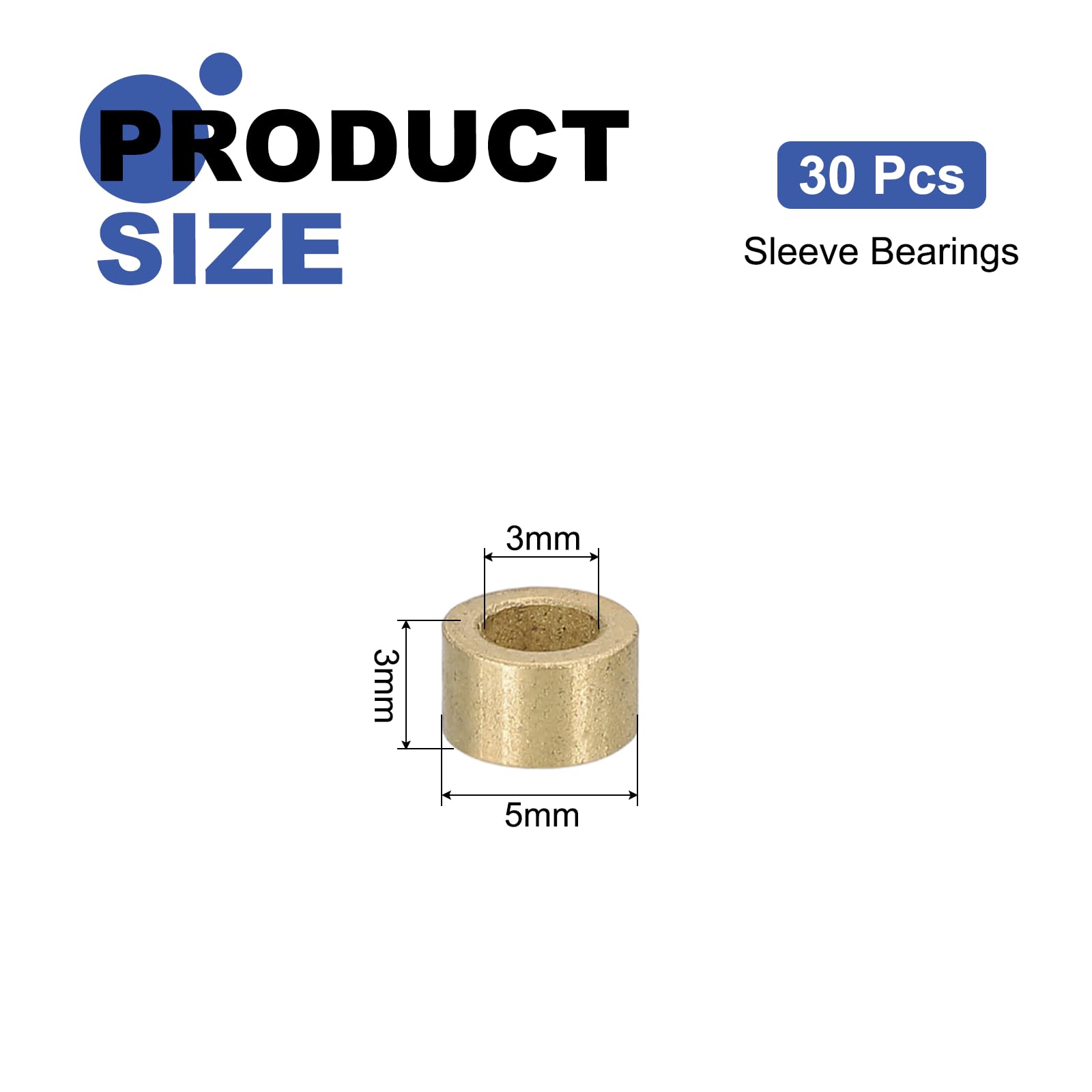 sourcing map Lot de 30 roulements à manchon, alésage de 3 mm x 5 mm de diamètre extérieur x 3 mm de longueur, bagues auto-lubrifiantes en bronze fritté
