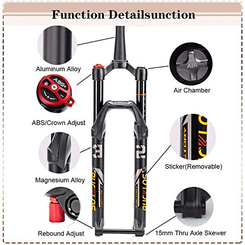Bucklos 26/27.5/29 Inch Mtb Fork 120Mm Travel, 1-1/8" Straight/Tapered Mountain Bike Fork Rebound Adjust, 15Mm×100Mm Axle, Manual Lockout Air Shocks #TOP1
