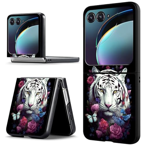 ACWDMKH for Motorola Moto Razr Plus 2024 Case,for Moto Razr 50 Ultra Case Cute Slim Hard PC Thin Anti-Scratches Shockproof Protective Phone Cover for Motorola 50 Ultra,White Tiger Floral
