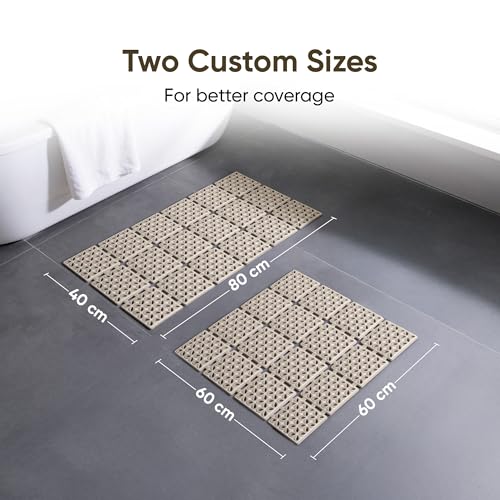 Image of Frido Anti-Slip Bath Mat With Dense Suction Cups | Quick-Drain Design for Faster Drying | Helps Prevent Mould Buildup | PVC Shower Mat For Wet Bathroom Floors | 80x40 cm Rectangular Shape | Warm Beige