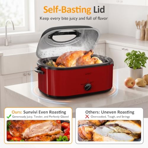SUNVIVI 28QT Roaster Oven with 3 Buffet Server for Whole Turkey Up To 30LB — view 2