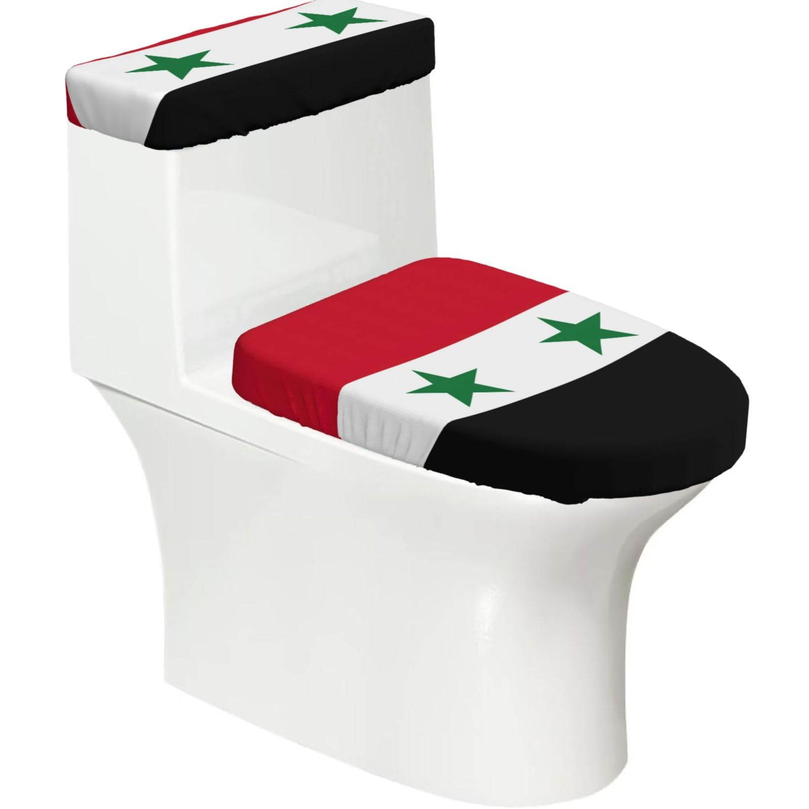 Flag Of The Syrian Arab Republic Print Bathroom Decor Toilet Lid Cover And Tank Covers, Restroom Accessories Fits Most Round