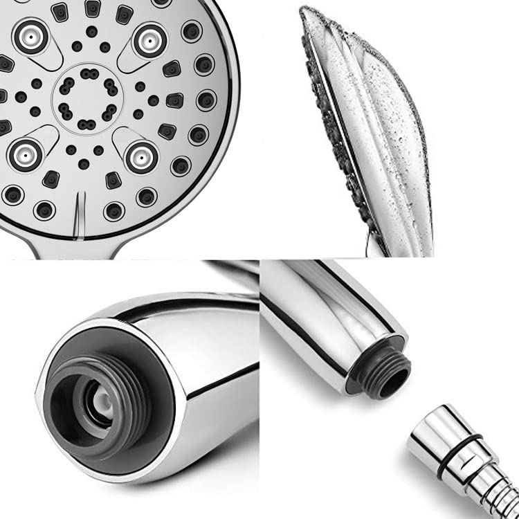 Image of Aquieen 6 inch Round 6 Function Water saving Mist & Rain Shower Head (Hand Shower with Tube & Hook)