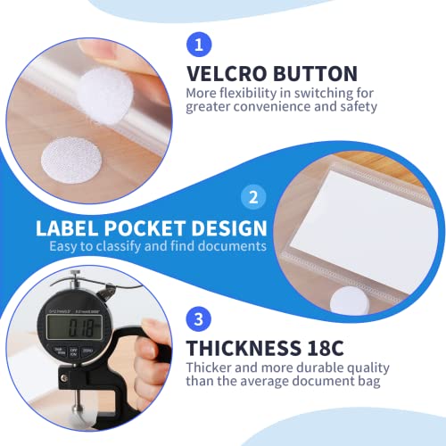 Dokumentenmappe A4 28 Stück, Transparente Dokumententasche a4 abheftbar,Dokumententasche A4 mit 11 Lochrand, Wasserdicht Mappen Dokumententaschen mit Binderlöcher und Etikettentasche