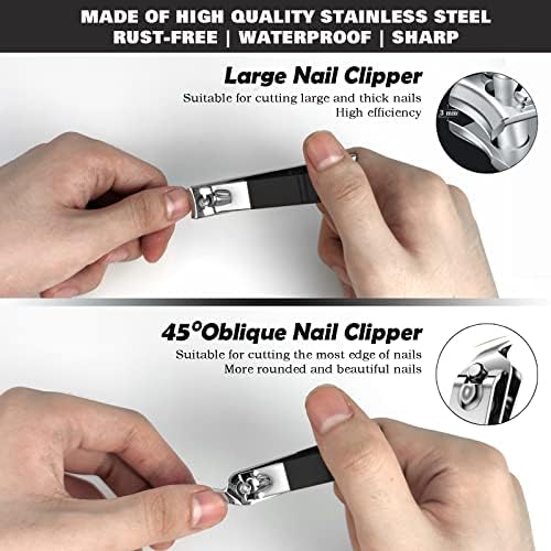 Manicure Pedicure Set -18pcs | Stainless Steel Professional Manicure Pedicure Kit Nail Clipper Set For Men Women | Nail Cutter Set Scissors Grooming Kit With Pu Leather Zip Case For Travel(Black)