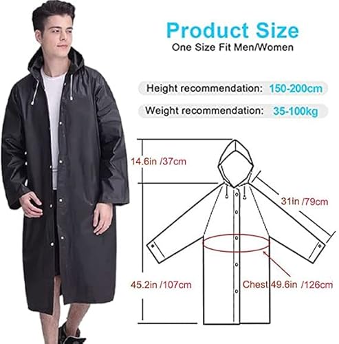 Gukoy Rain Coat Poncho For Adult, 2 Pack Women Men Reusable Raincoats Emergency With Hood And Drawstring (Black+Black) #TOP3