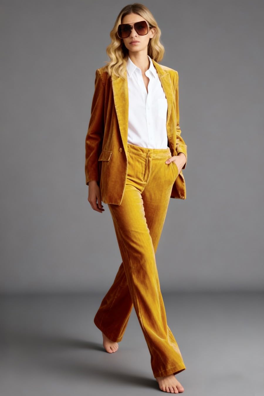 Abito da donna in velluto 2 pezzi da ufficio da donna vestito senza risvolto Vlevet caldo blazer abbigliamento casual pantaloni tuta