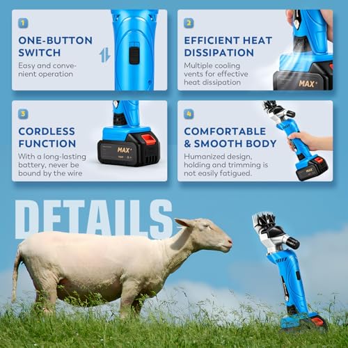 Miniatura 5 de Cgoldenwall Esquiladora Para Oveja Inalámbrico 550w 2400rpm, Con 2 Baterías De Litio Recargables 2000mah, 6 Velocidades Ajustables, Cizalla Para Cabra Alpaca Camello - Aceite Lubricante Incluido