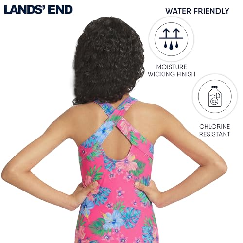 Image of Lands' End Girls' UPF 50+ Stretch Crisscross Back One Piece Swimsuit
