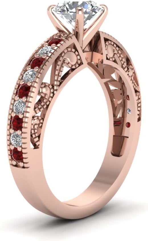 Choose Your Gemstone Paisley Intricate Engagement Ring Rose Gold Plated Round Shape Vintage Engagement Rings Matching Jewelry Wedding Jewelry Easy to Wear Gifts US Size 4 to 12