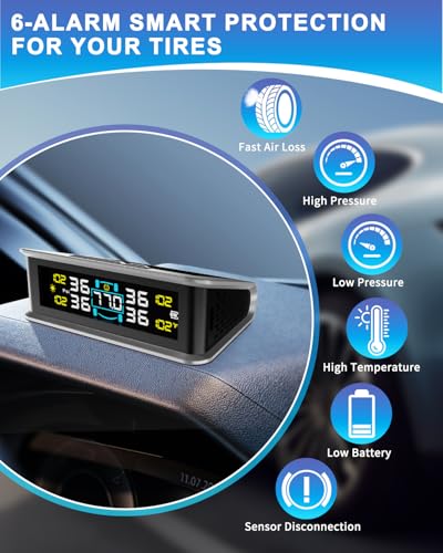 TPMS Tire Pressure Monitor, 4 Sensors, Solar/USB-C, Color LCD Alternate view