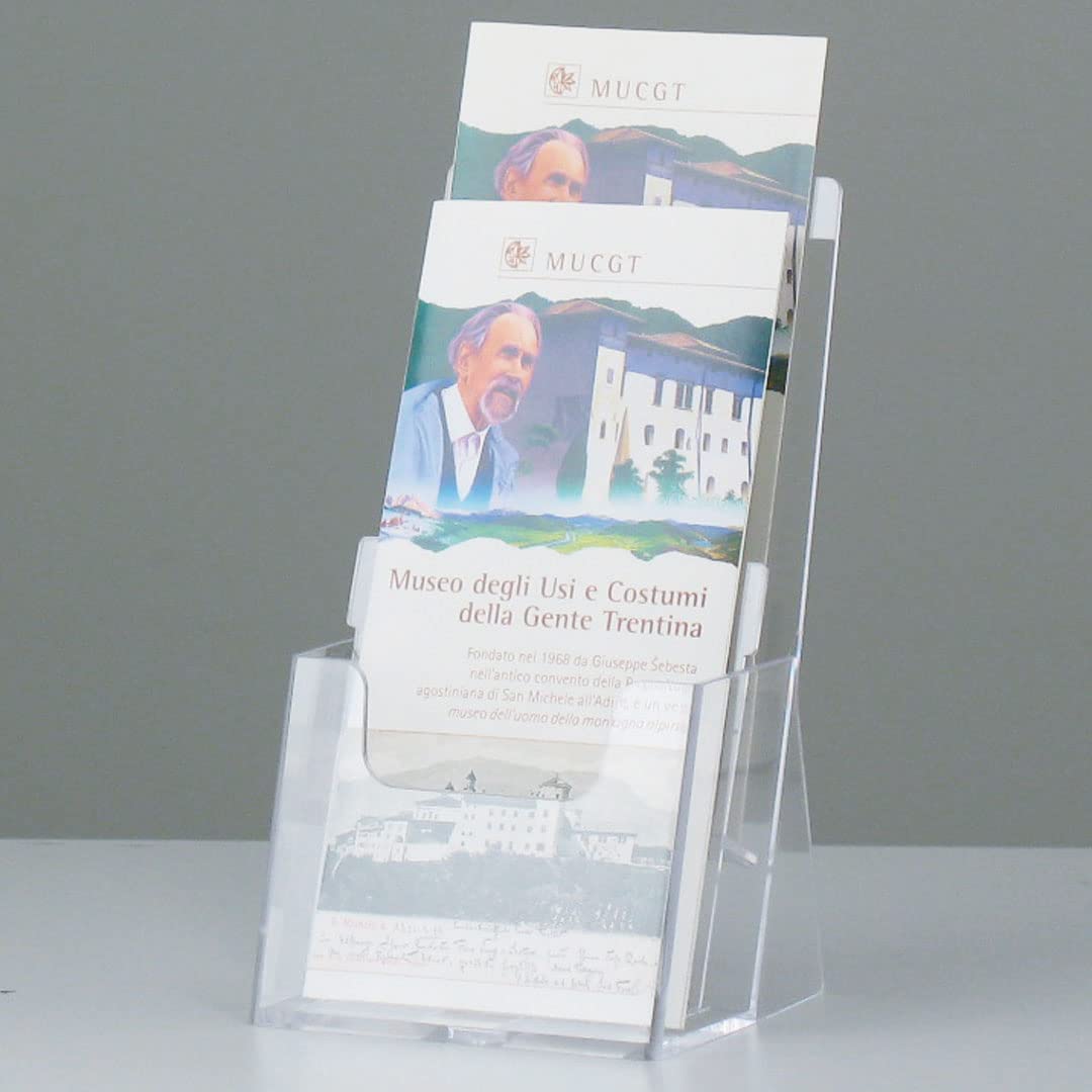 Danieli | Expositor porta Depliant 2 bolsillos formato 1/3A4 de mesa de acrílico transparente - Expositor para folletos de mesa - Expositor para volantes, tarjetas y tarjetas (3)
