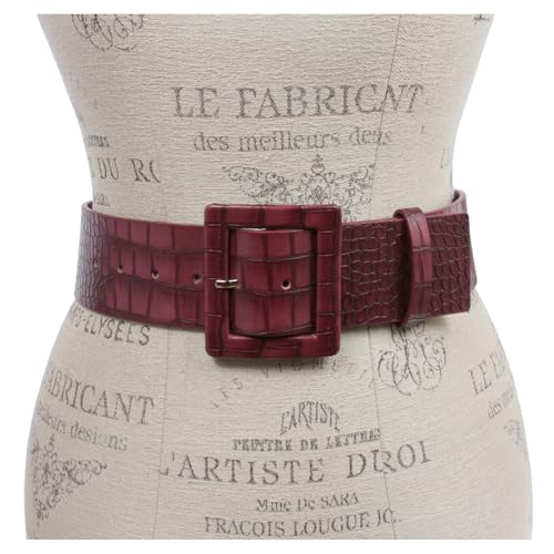 2 1/4" Wide Ladies High Waist Faux Crocodile Print Patent Leather Fashion Belt3