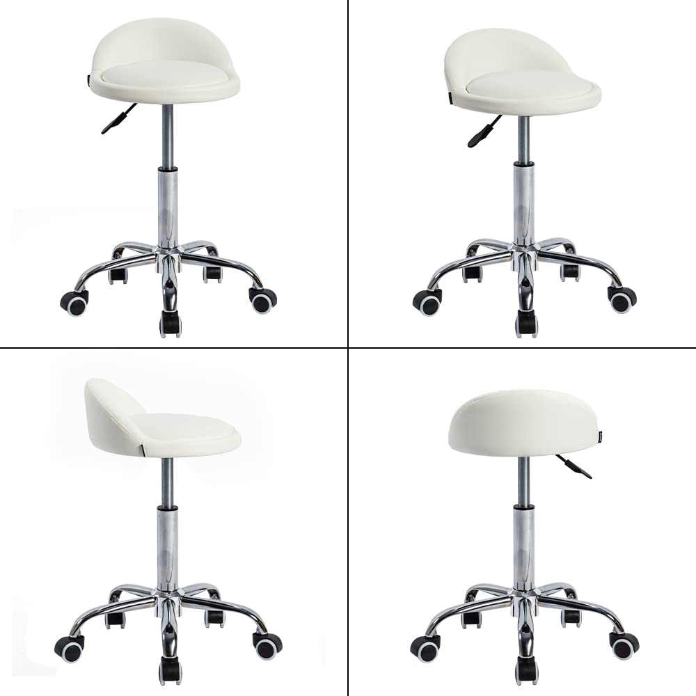 Mingone Bürohocker mit Rollen Sattelhocker mit Niedrige Rückenlehne Ergonomische Arbeitsstuhl Kosmetik Sattelstuhl Höhenverstellbar Friseurstuhl，Weiß